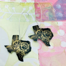 Load image into Gallery viewer, Golden Roses on Midnight Texas Upcycled Tin Earrings