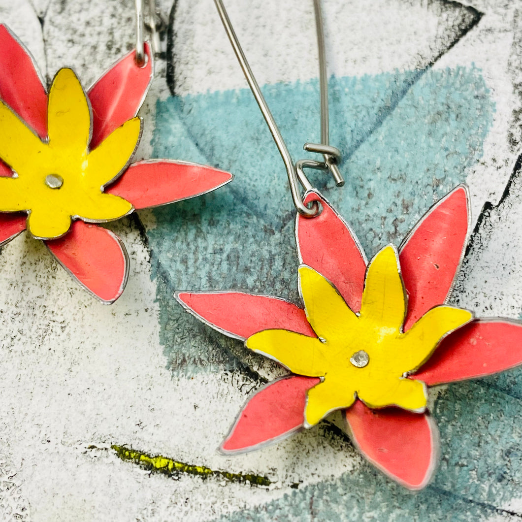 Cerise Blossoms Recycled Tin Earrings