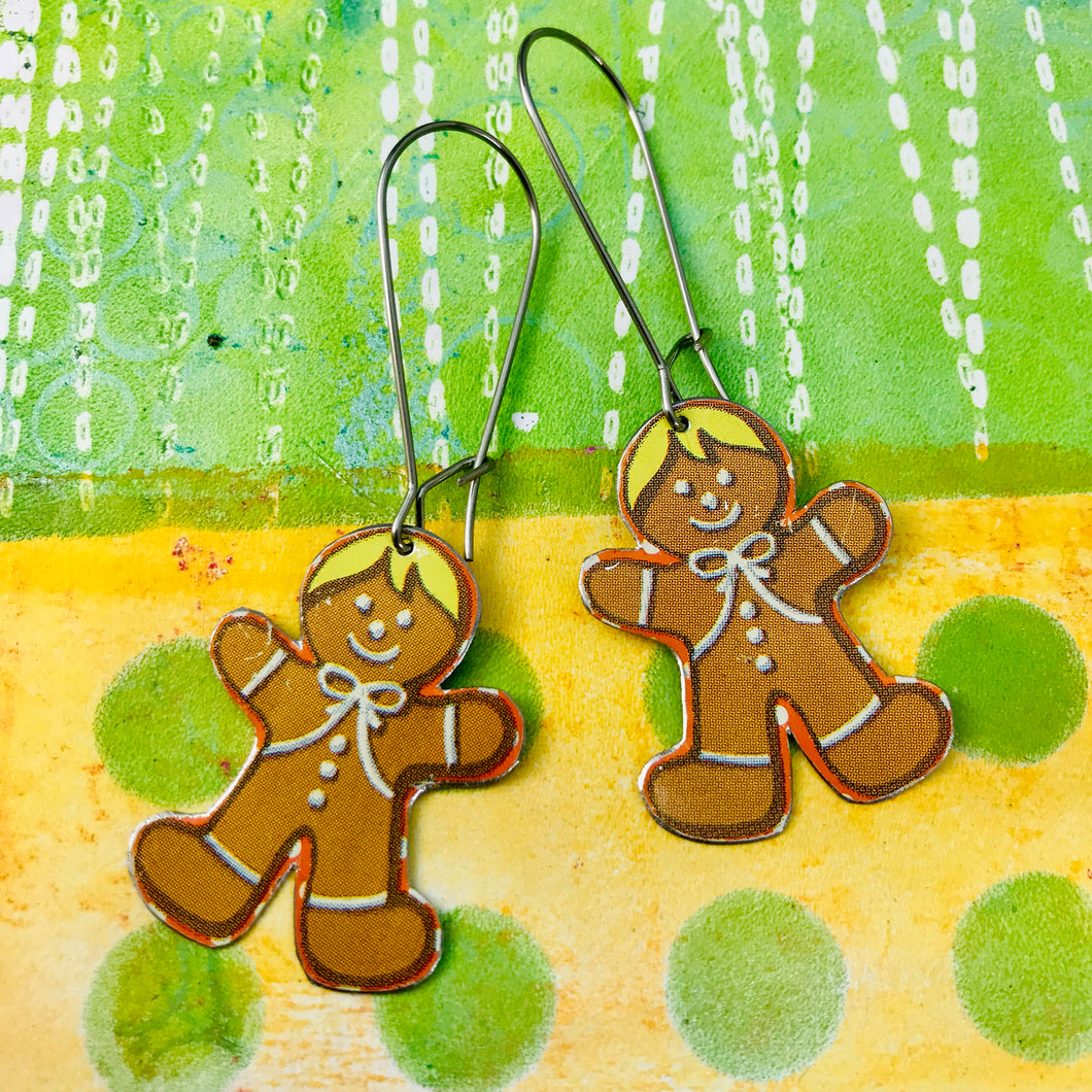 Gingerbread Men Upcycled Tin Earrings