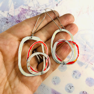 Whites & Pop of Red Smaller Scribbles Upcycled Tin Earrings