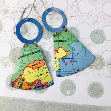 China & USSR Small Fans Zero Waste Tin Earrings