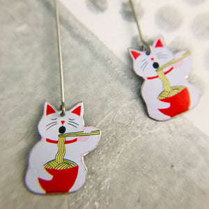 Little Lucky Cats and Noodles Upcycled Tin Earrings