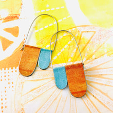 Load image into Gallery viewer, Aqua &amp; Dreamsicle Arch Dangle Tin Earrings