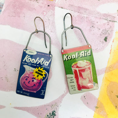 Vintage Kool-aid Packets Arched Wire Tin Earrings