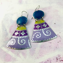 Load image into Gallery viewer, Purple Mandala Sapphire Ovals Small Fans Zero Waste Tin Earrings