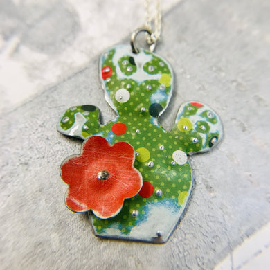 Polka Dot Prickly Pear Cactus Recycled Tin Necklace
