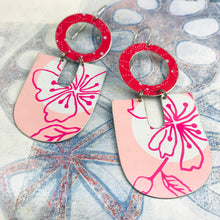 Load image into Gallery viewer, Pink Hibiscus Chunky Horseshoes Zero Waste Tin Earrings