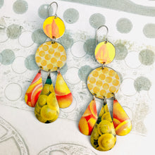 Load image into Gallery viewer, Dots &amp; Fruits &amp; Leaves Zero Waste Tin Chandelier Earrings