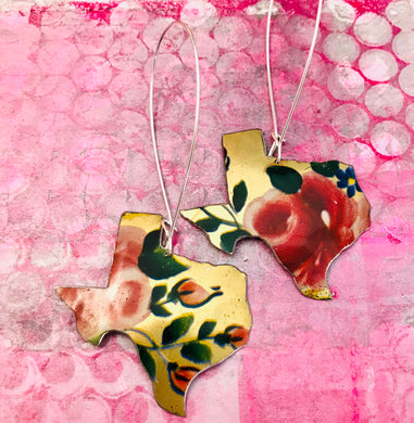 Roses on Gold Texas Upcycled Tin Earrings
