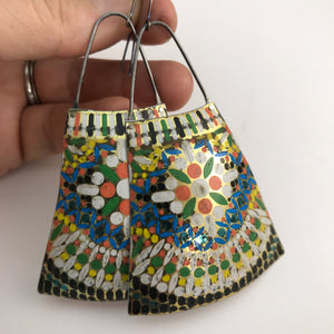 Vintage Mosaic Upcycled Vintage Tin Long Fans Earrings