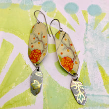 Load image into Gallery viewer, Vintage Orange Flowers Rounded Hex Recycled Tin Earrings