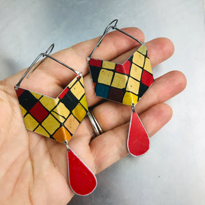Rubik’s Chevron Dangles Recycled Tin Earrings