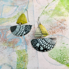 Load image into Gallery viewer, Soft Blue Sunflowers &amp; Sunny Yellow Little Sailboats Tin Earrings