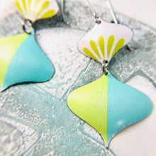 Load image into Gallery viewer, Retro Burst Pale Aqua &amp; Chartreuse Rex Ray Zero Waste Tin Earrings