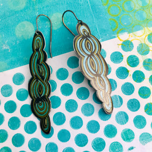 Cool Swirls Long Recycled Tin Earrings