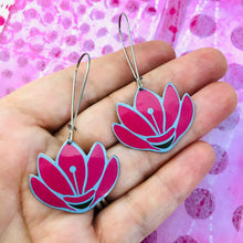 Load image into Gallery viewer, Pink Lotus Flowers Upcycled Tin Earrings