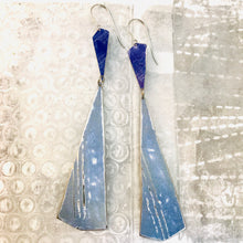 Load image into Gallery viewer, Long Blues Narrow Kites Recycled Tin Earrings