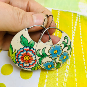 Bold Blossom Circles Upcycled Tin Earrings