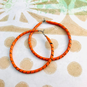 Spiraled Tin Bright Orange Hoop Earrings