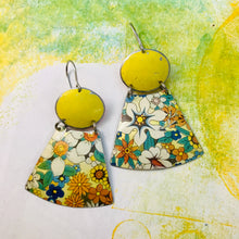 Load image into Gallery viewer, All over Flowers and Butter Ovals Small Fans Zero Waste Tin Earrings