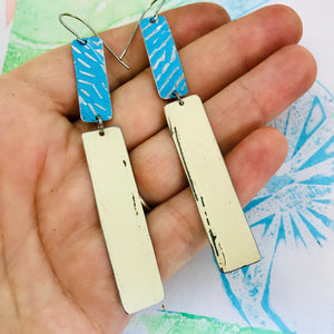 True Blue and Cream Recycled Tin Earrings