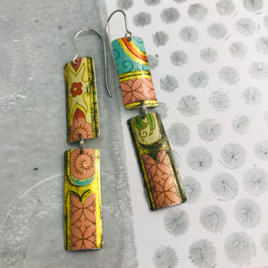 Vintage Pink Border Rectangles Tin Earrings