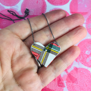 Stewart Dress Tartan Tin Heart Recycled Necklace