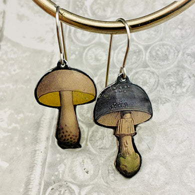 Tiny Mustard & Indigo Mushrooms Upcycled Tin Earrings