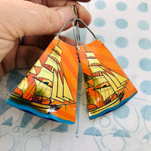 Load image into Gallery viewer, Sunset Clipper Upcycled Tin Long Fans Earrings