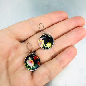 Vintage Flowers on Midnight Tiny Dot Tin Earrings