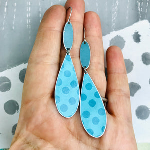 Dotty Blue Upcycled Teardrop Tin Earrings