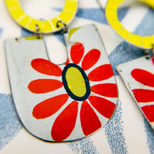 Load image into Gallery viewer, Big Red Daisy Chunky Horseshoes Zero Waste Tin Earrings