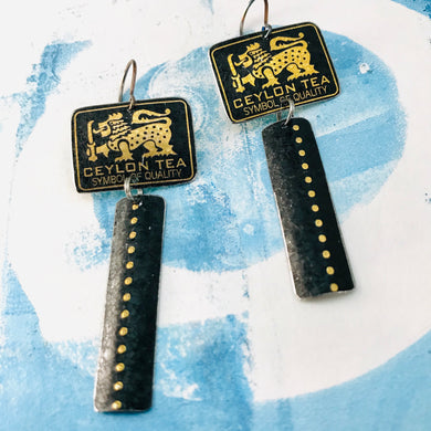 Ceylon Tea Black & Gold Recycled Tin Earrings