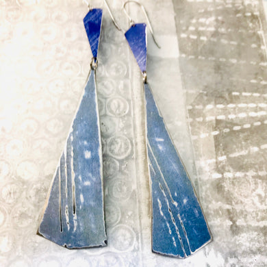 Long Blues Narrow Kites Recycled Tin Earrings
