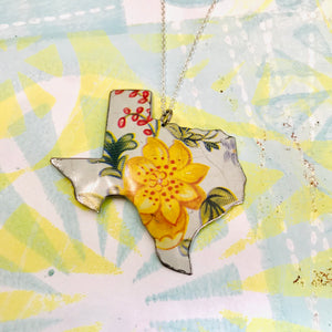Vintage Yellow Wildflower Texas Recycled Tin Necklace
