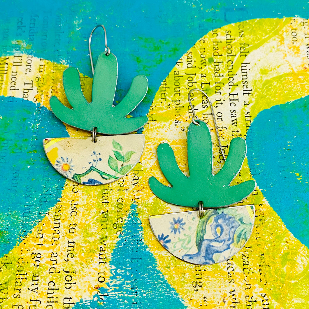 Mod Spring Succulents Upcycled Tin Earrings