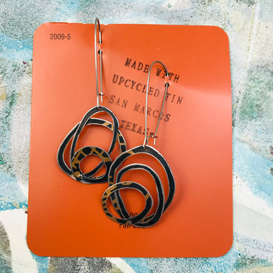 RESERVED Midnight with Copper Bits Upcycled Tin Scribble Earrings
