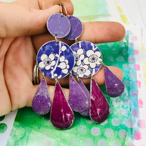 Mixed Purples Upcycled Tin Chandelier Earrings