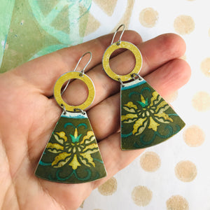 Vintage Yellow Blossoms Small Fans Tin Earrings