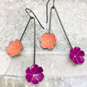 Pink & Winecup Flowers Upcycled Tin Earrings