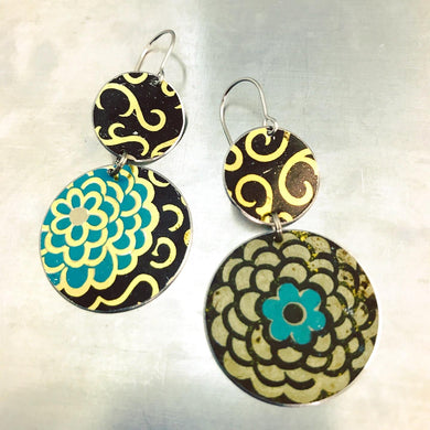 Vintage Mixed Circle Flowers Upcycled Tin Earrings