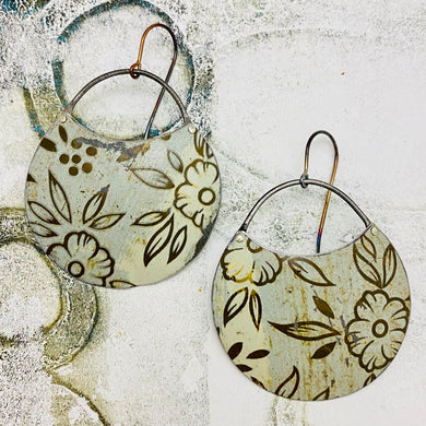 Vintage Bronze-y Flowers Upcycled Circle Earrings