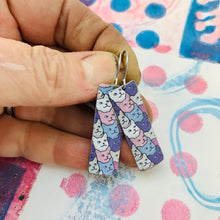 Load image into Gallery viewer, Cat Face Pattern Upcycled Tin Rectangle Earrings