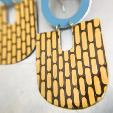 Vintage Buckskin Pattern & Blue Chunky Horseshoes Zero Waste Tin Earrings