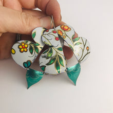 Load image into Gallery viewer, Vintage Green Leaves Abstract Butterflies Upcycled Tin Earrings