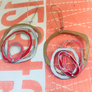 Gold, Snow, Scarlet & Bubblegum Scribbles Again Upcycled Tin Earrings