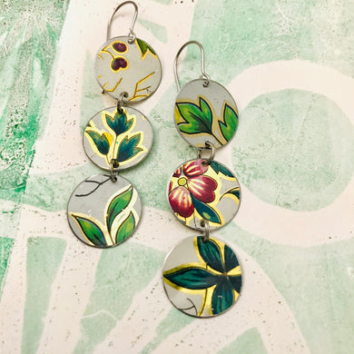 Vintage Flowers Multi Circle Upcycled Tin Earrings