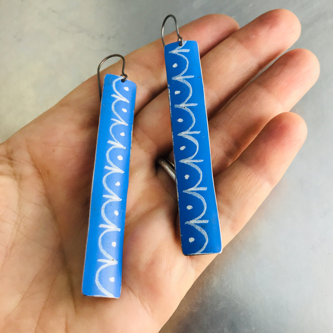 Cornflower and White Bunting Pattern Recycled Tin Earrings