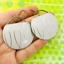 Load image into Gallery viewer, Golden Arcs on White Recycled Tin Circle Earrings