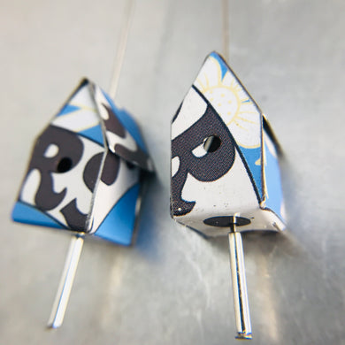 Big Rs on Blue Tiny Tin Birdhouse Earrings